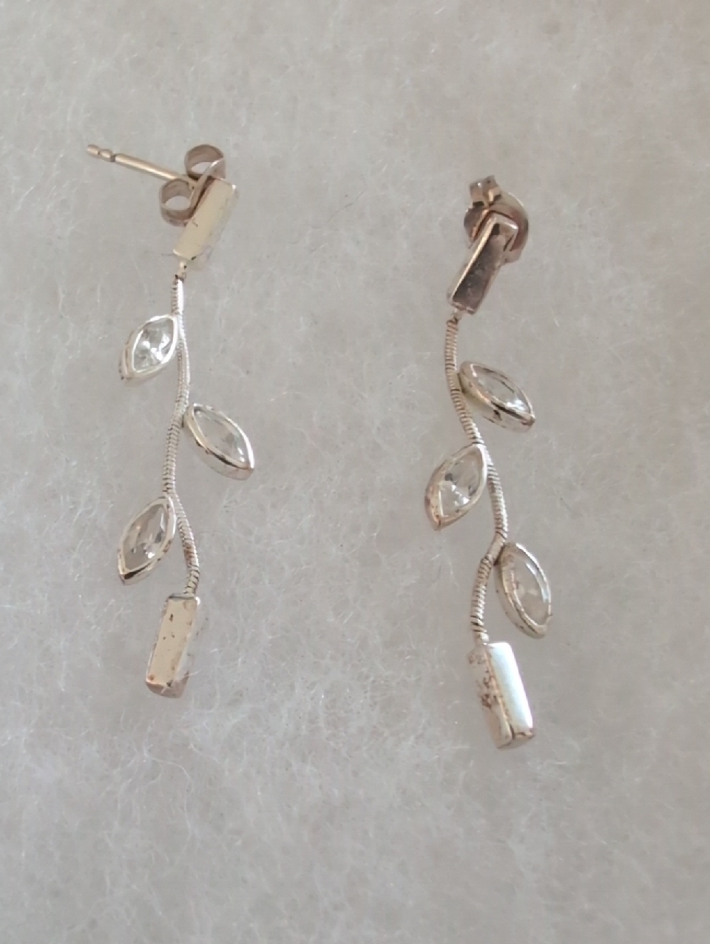 Vivah Sterling Silver 925 Marquise Vine Drop Earrings - Cubic Zirconia